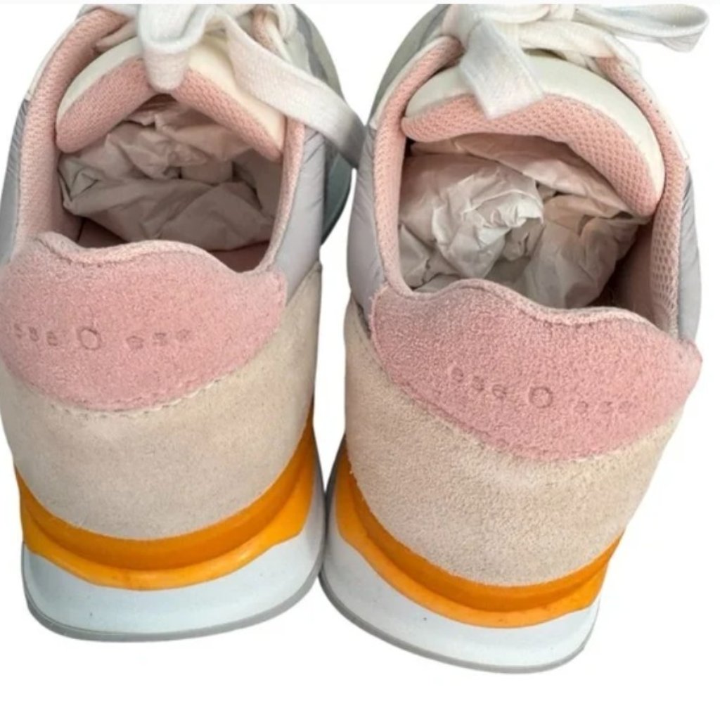 New Ese O Ese Dirty Malva Gray Nylon & Cream Suede Leather Sneakers Sz 37